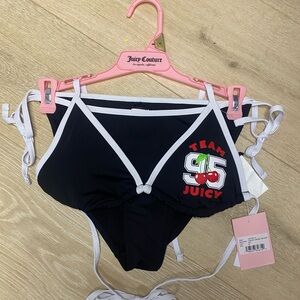 Juicy Couture Black Bikini Bottom with White Trim and Cherry Graphic